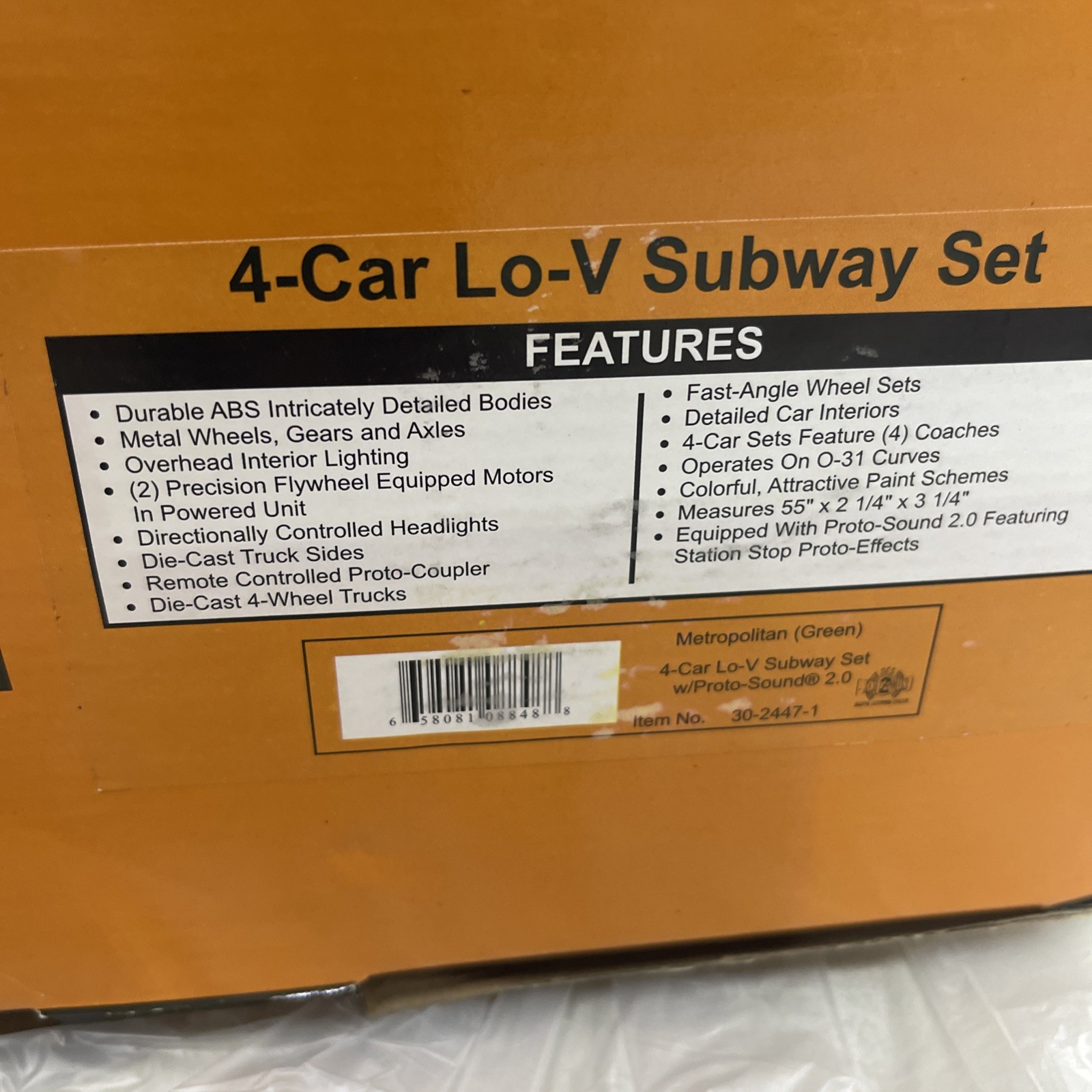 Railking by MTH 30-2447-1 Metropolitan (Green) 4-Car Subway Set w/ Proto Sound