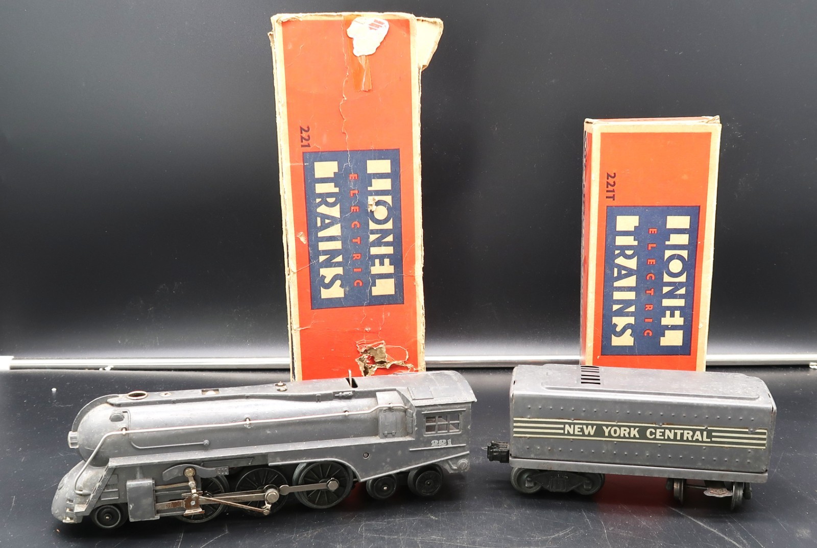 Vtg Lionel Steam Locomotive Engine Torpedo Gray 221 & 221T Orig Box Needs Repair