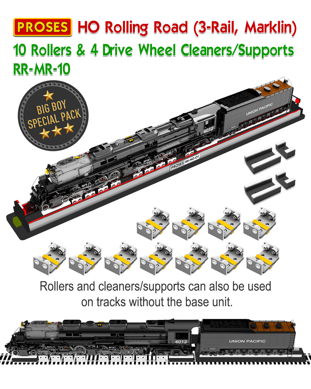 SPECIAL BIG BOY SET HO SCALE 3-RAIL (for MARKLIN) ROLLING ROAD W/WHEEL CLEANING