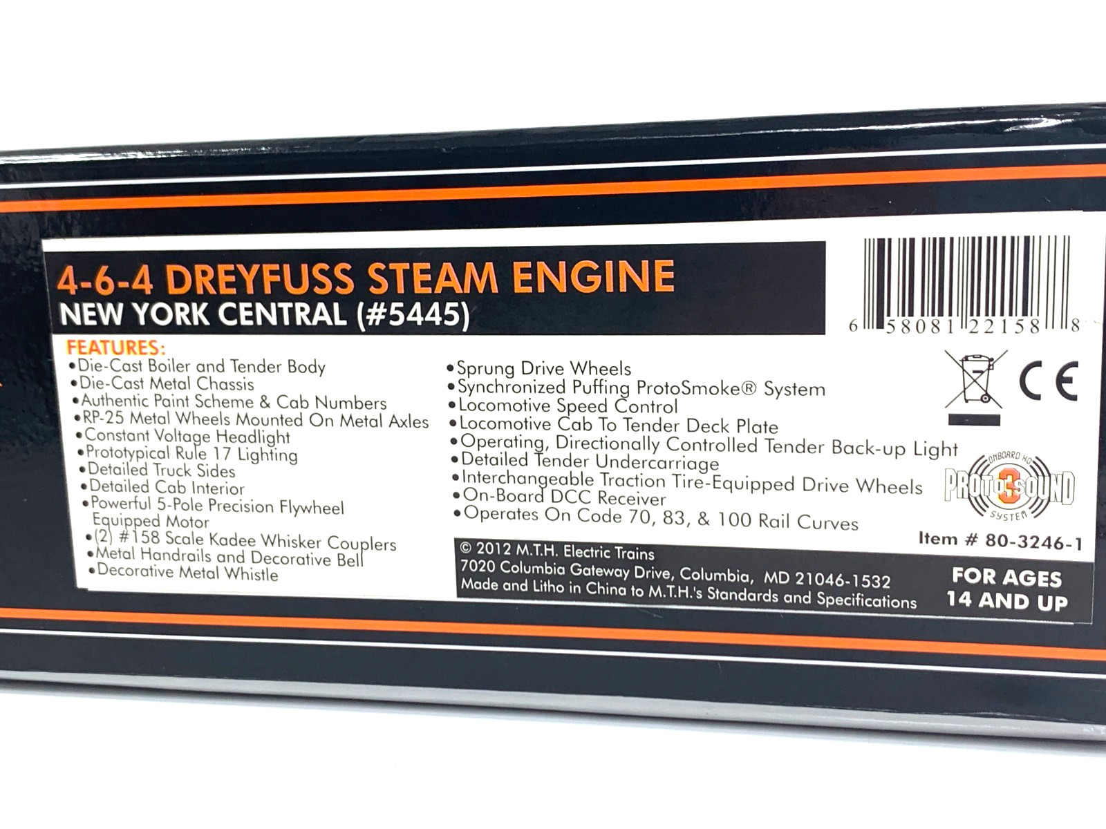 HO MTH 80-3246-1 New York Central Dreyfuss Hudson Loco 4-6-4 #5445 -Proto 3.0