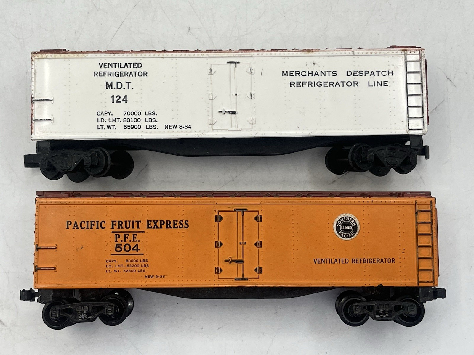 Gilbert American Flyer HO #124 MDT & #504 Pacific Fruit Express Reefers