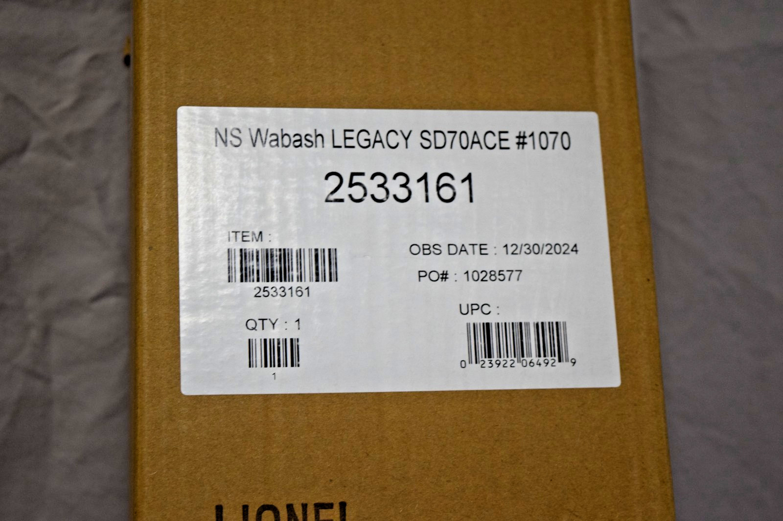 Lionel NS Wabash Legacy SD70ACE #1070 2533161