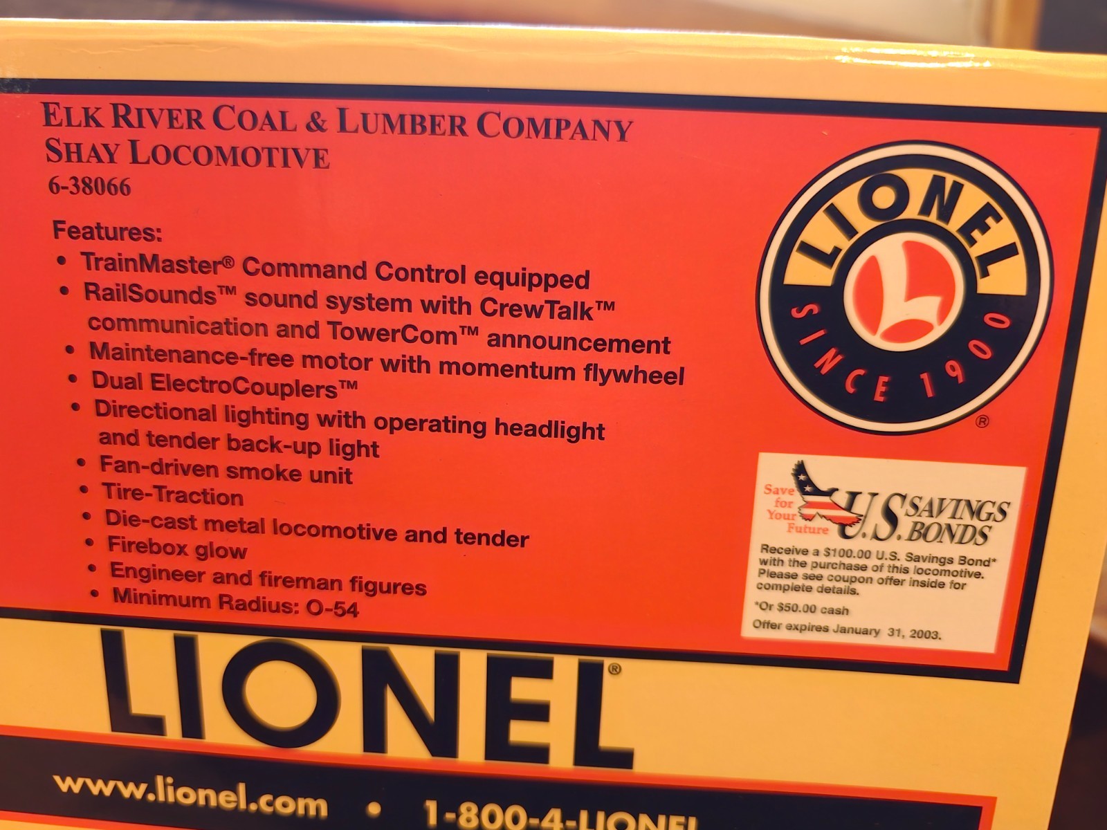 *READ* Lionel 6-38066 O Gauge Elk River Coal And Lumber Company Shay Locomotive