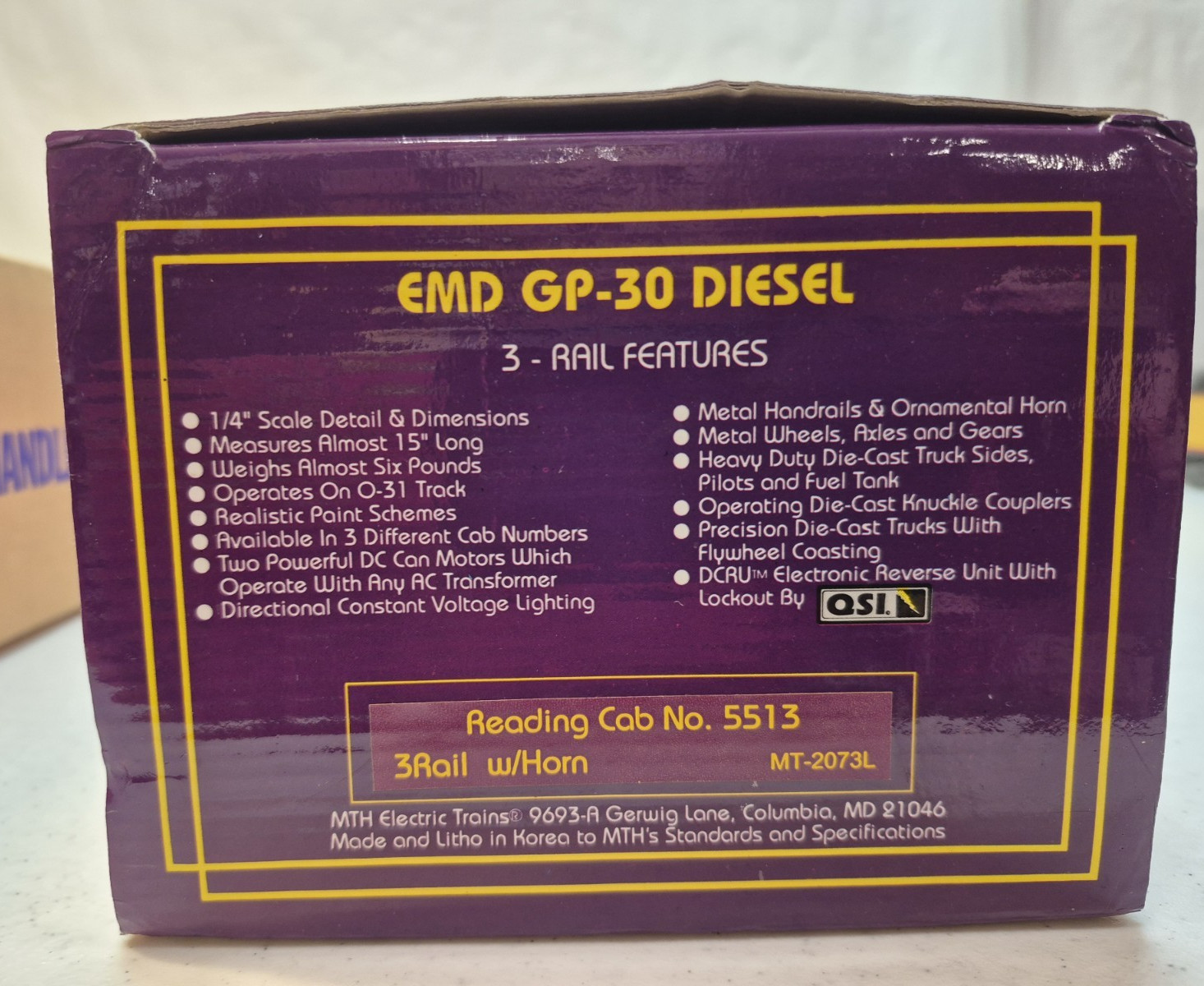 MTH O Gauge MT-2073L Reading EMD GP-30 Diesel w/Horn LN