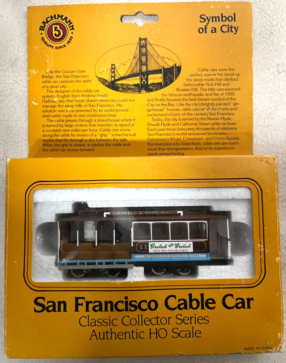 BACHMANN 41-0605-G1 & G2 – HO SCALE – SAN FRANCISCO CABLE CARS + 2 OTHERS