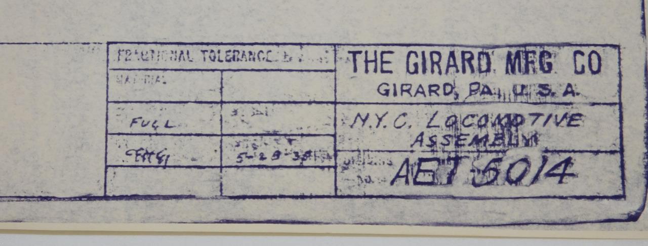 Marx AET 5014 NYC Vanderbilt Locomotive 5/23/1935 Blueprint 21.75 x 16 7/8″ #55