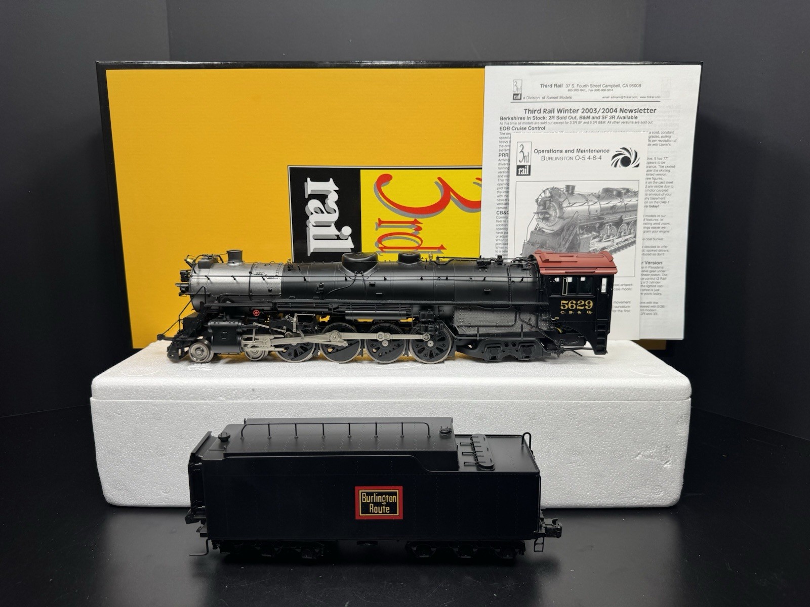 Sunset 3rd Rail 3-rail brass TMCC CB&Q O-5 4-8-4 steam engine #5629 LNIB