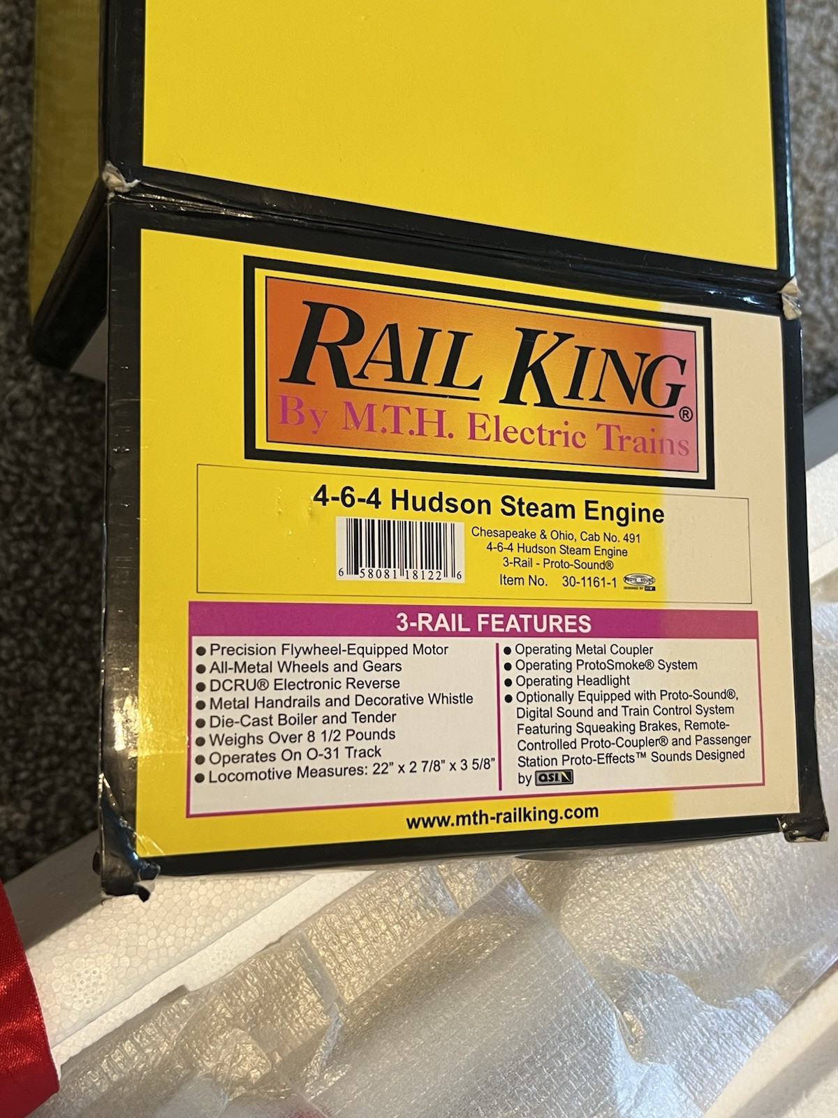 Rail king By MTH 4-6-4 Hudson Steam Engine Chesapeake & Ohio #491 3-Rail NOS