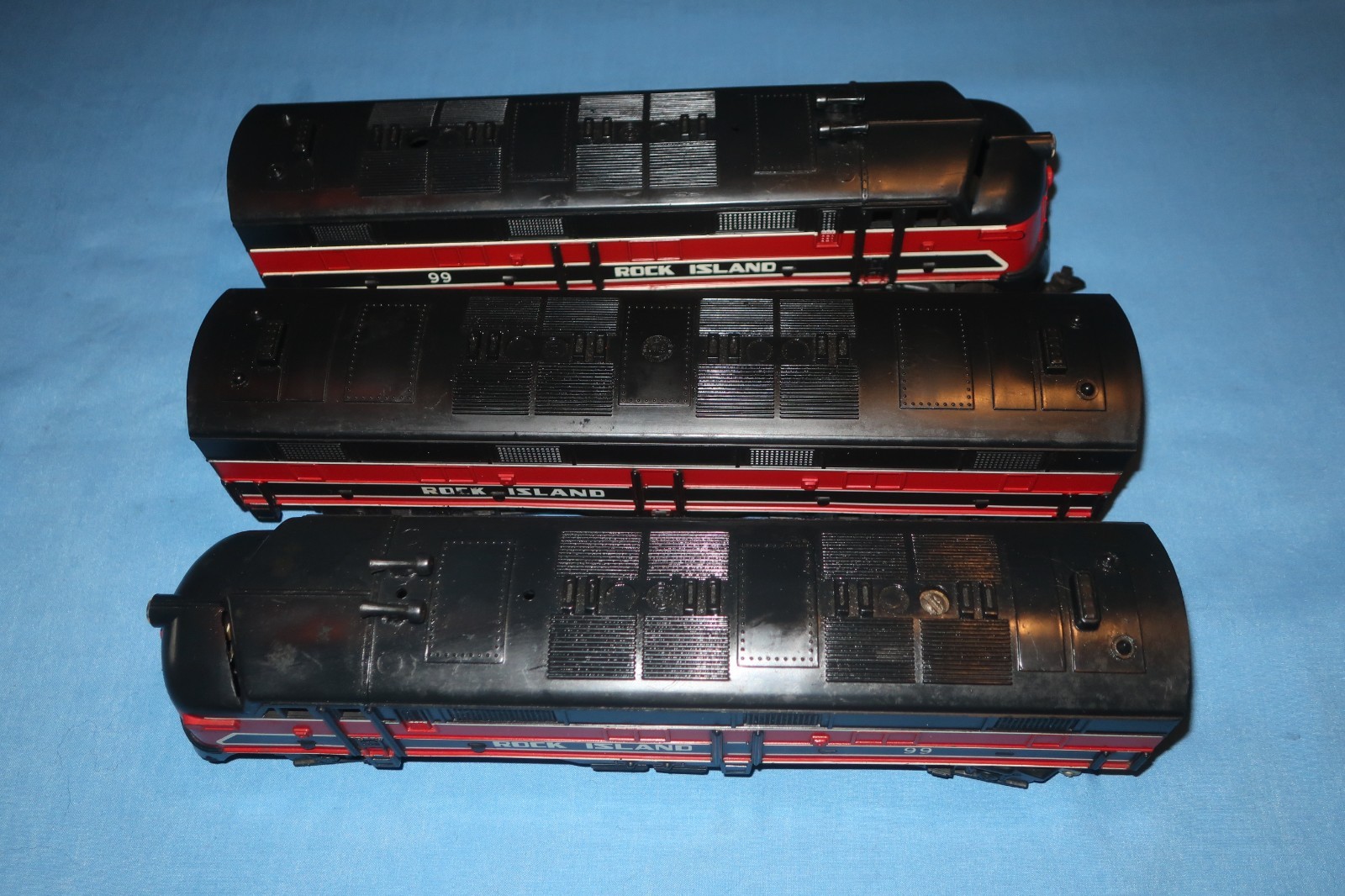 Marx #99 Rock Island E-7 Diesel Locomotive A/B/A Units. Runs well