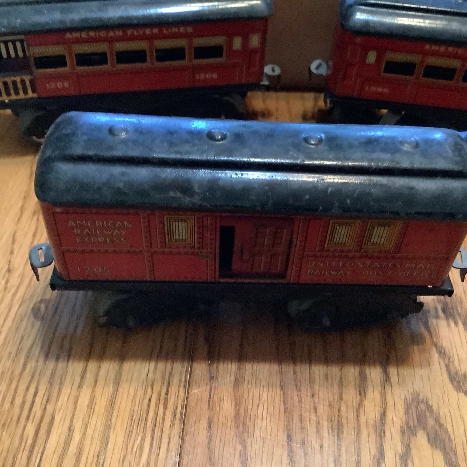 American Flyer Clockwork # 16 Tender & 3 Passenger Cars, 1306 1205, 1206 Box