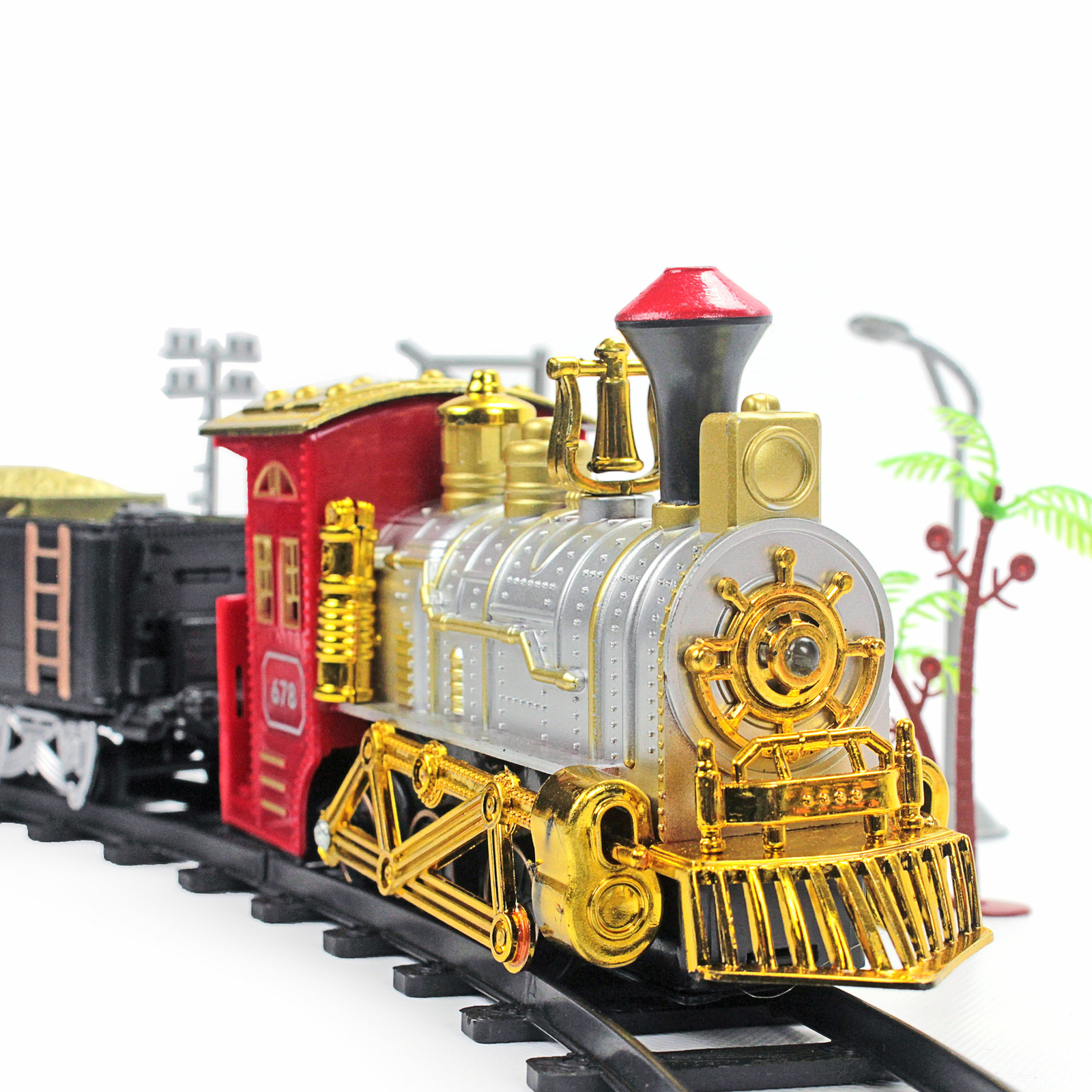 Toy Train Rail King Realistic Locomotive for Children Kids Smoke Sound