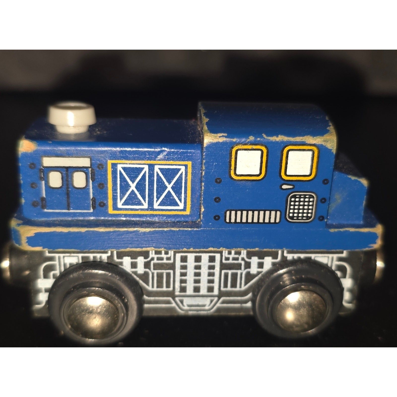 Blue Wooden Diesel Switcher Locomotive Magnetic Train Engine Toy