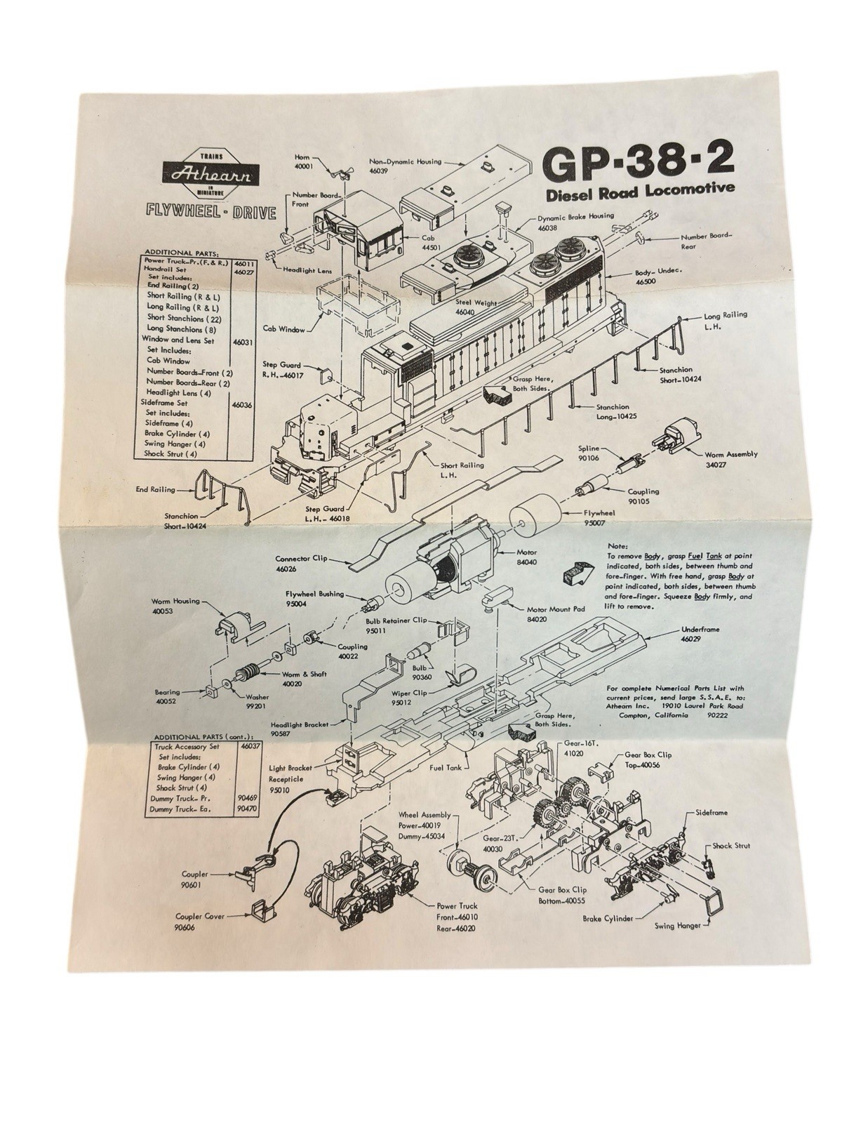 Athearn HO Scale GP38-2 Diesel Road Locomotive Assembly Manual Parts Diagram