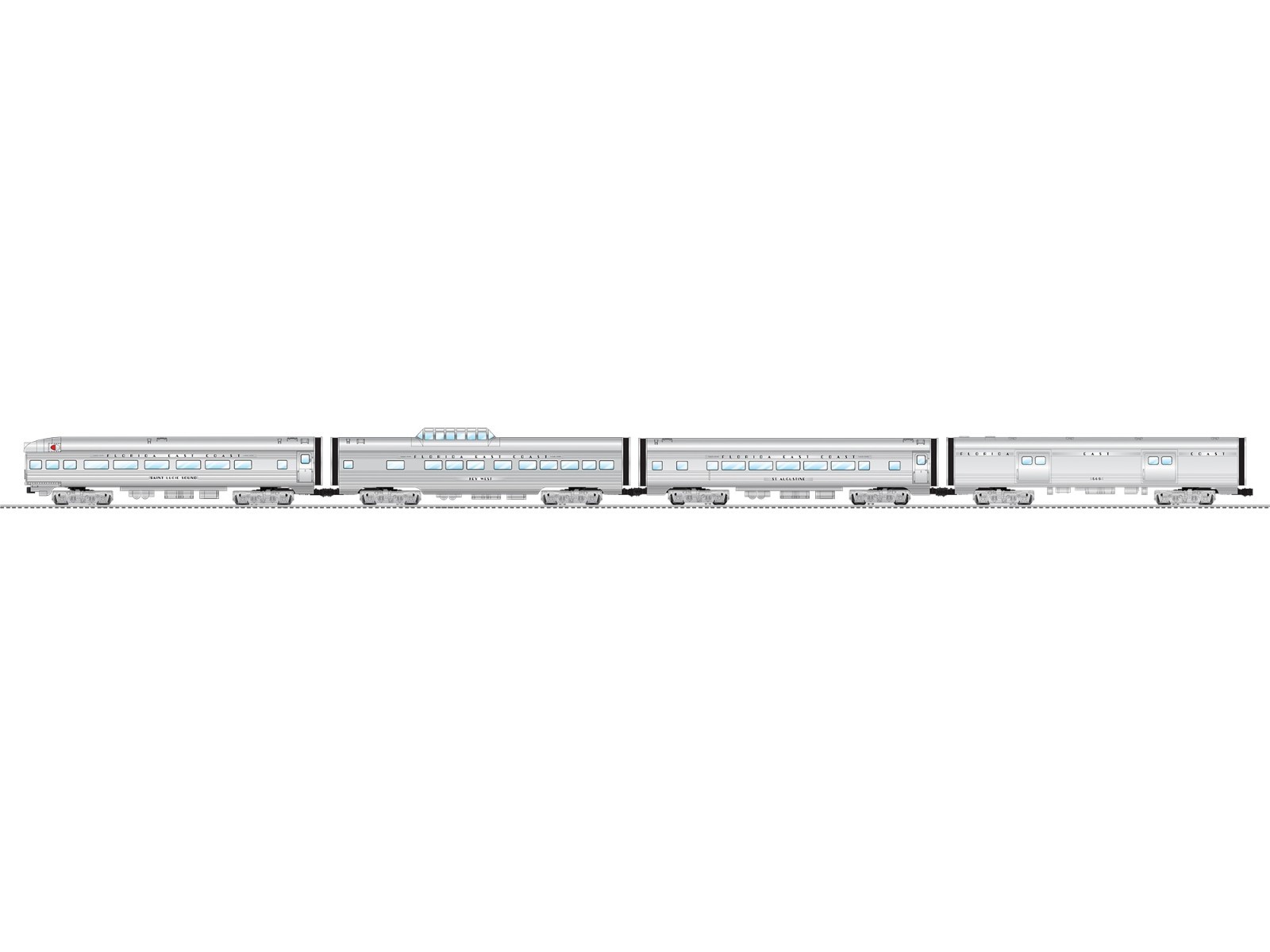 LIONEL 2527700 FLORIDA EAST COAST 15″ 4 CAR ALUMINUM PASSENGER SET O GA 3 RAIL