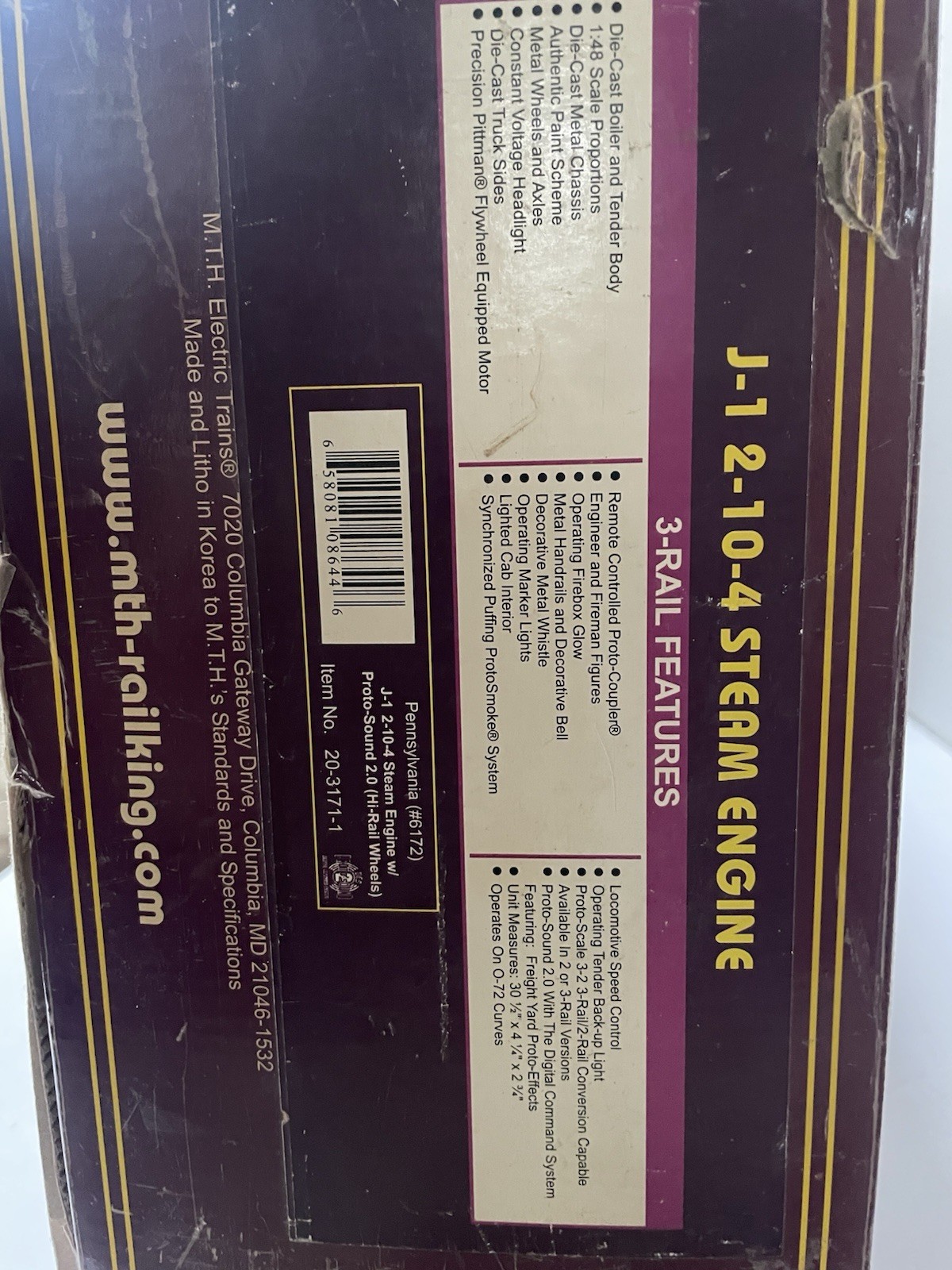 MTH Pennsylvania O Scale Premier J-1 2-10-4 Steam Engine P.S HRW 20-3171-1