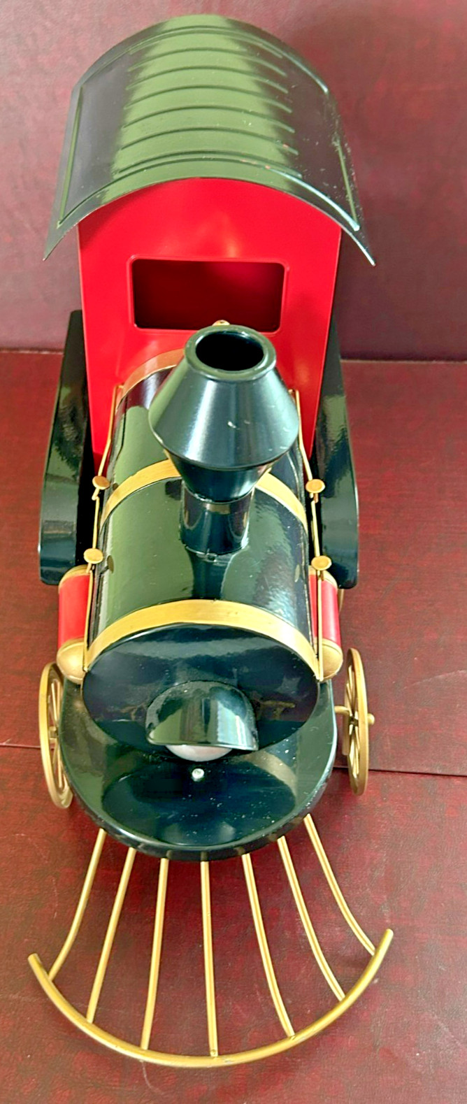 Large 17″ Decorative Metal Tin Steam Locomotive Model Train Engine Red Black