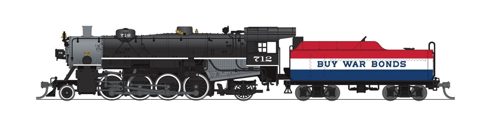 Broadway Limited N 7865 USRA Light Mikado, War Bonds Billboard (Red/White/Blue)