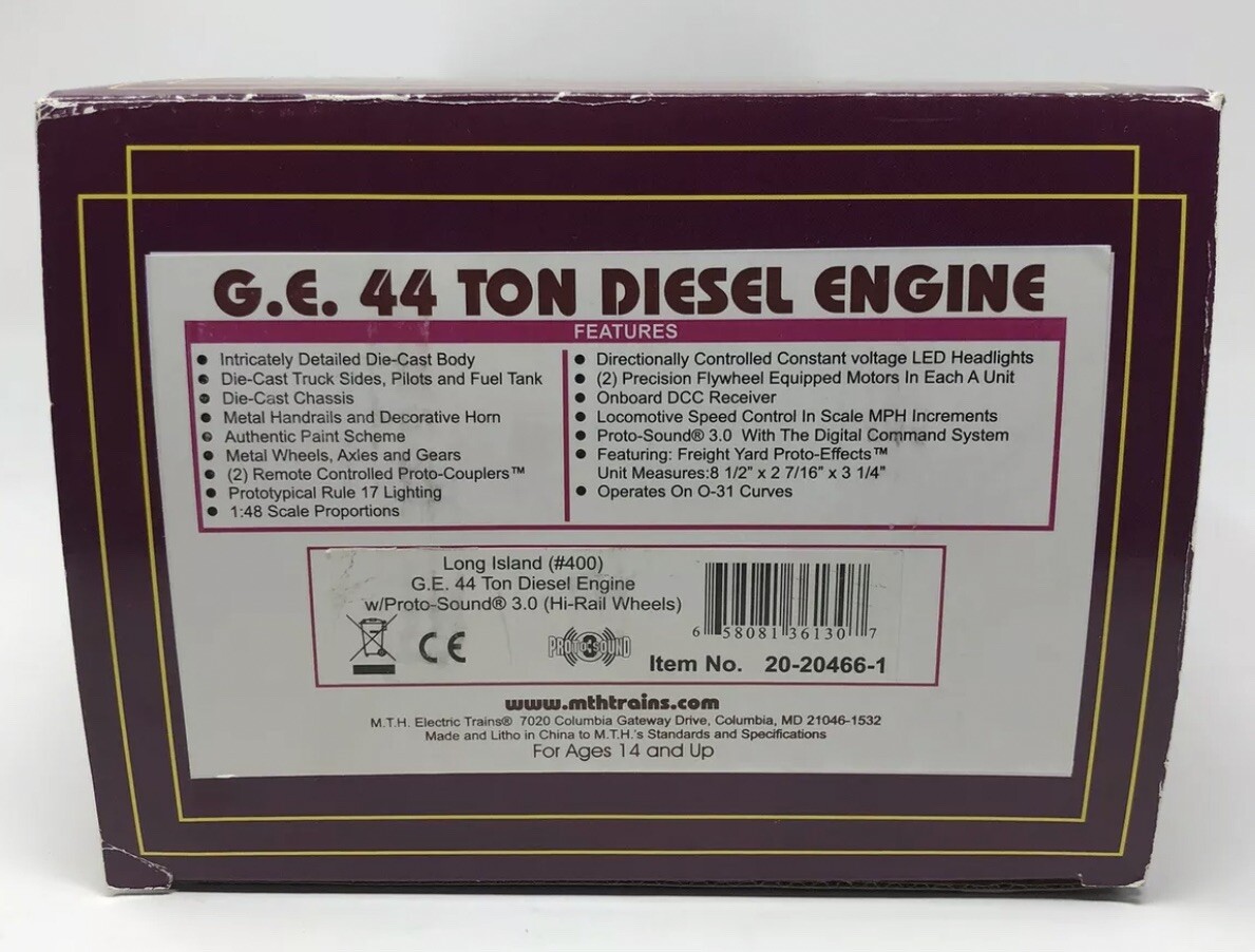 MTH PREMIER LONG ISLAND 44 TON DIESEL ENGINE! 20-20466-1 O SCALE TONNER