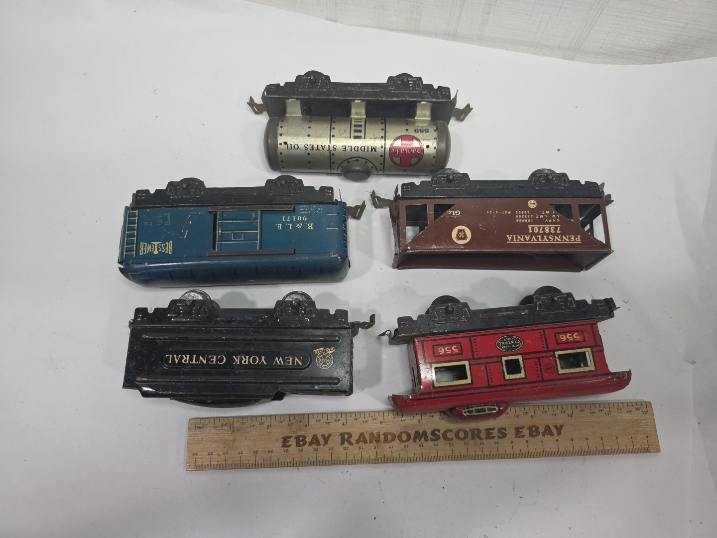 MARX Pre War O Pressed Steel Wind Up Loco Tender Caboose Gondola Tin Litho Works