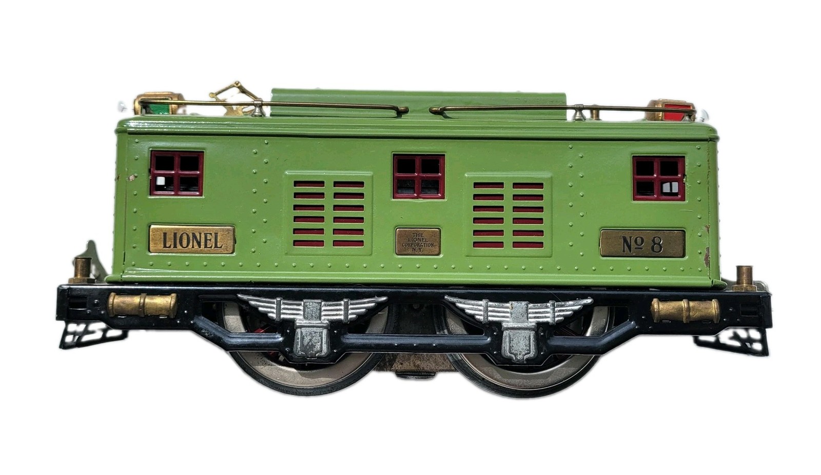+ Lionel Prewar Standard Gauge Tinplate No. 8 Olive Green Electric Engine