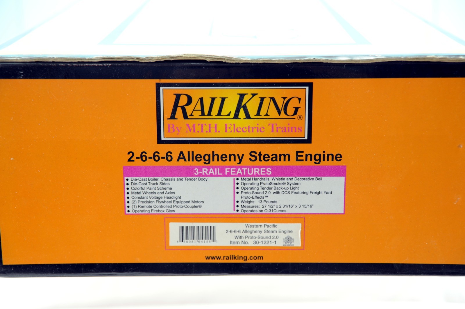 MTH RAIL KING 1221-1 WESTERN PACIFIC 2-6-6-6 ALLEGHENY STEAM LOCO W PS2-NEW BCR.