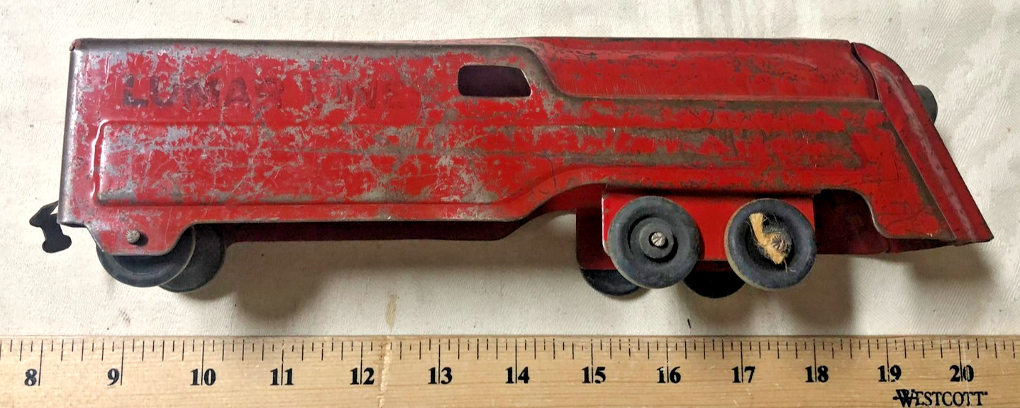 Marx Lumar Lines Red Floortoy Train Engine Stamped Steel – complete (#2)
