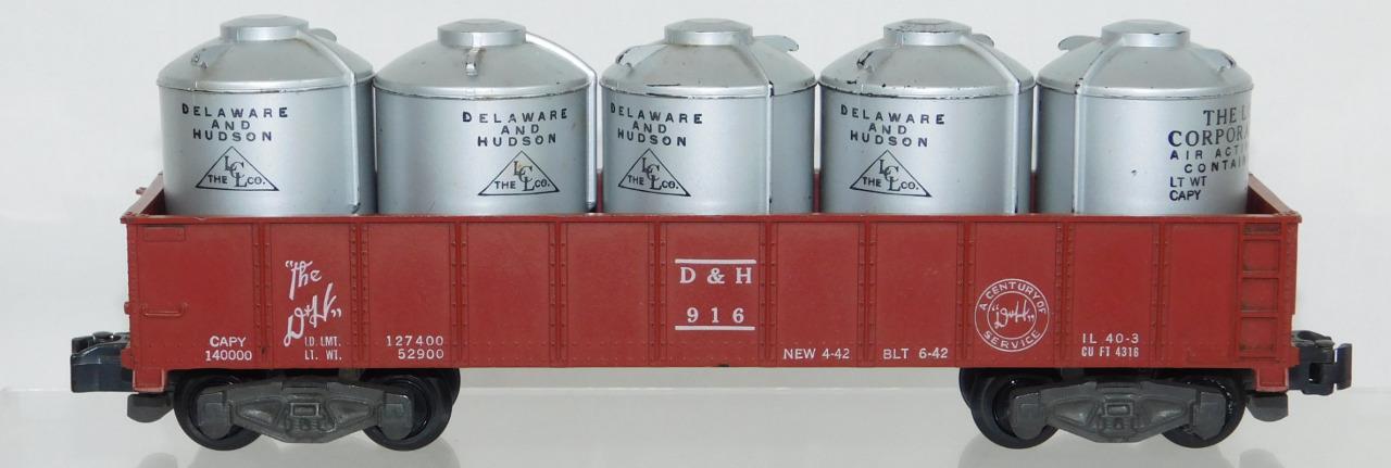 CLEAN American Flyer 916 Delaware Hudson Gondola w/5 cannister D&H EARLY version