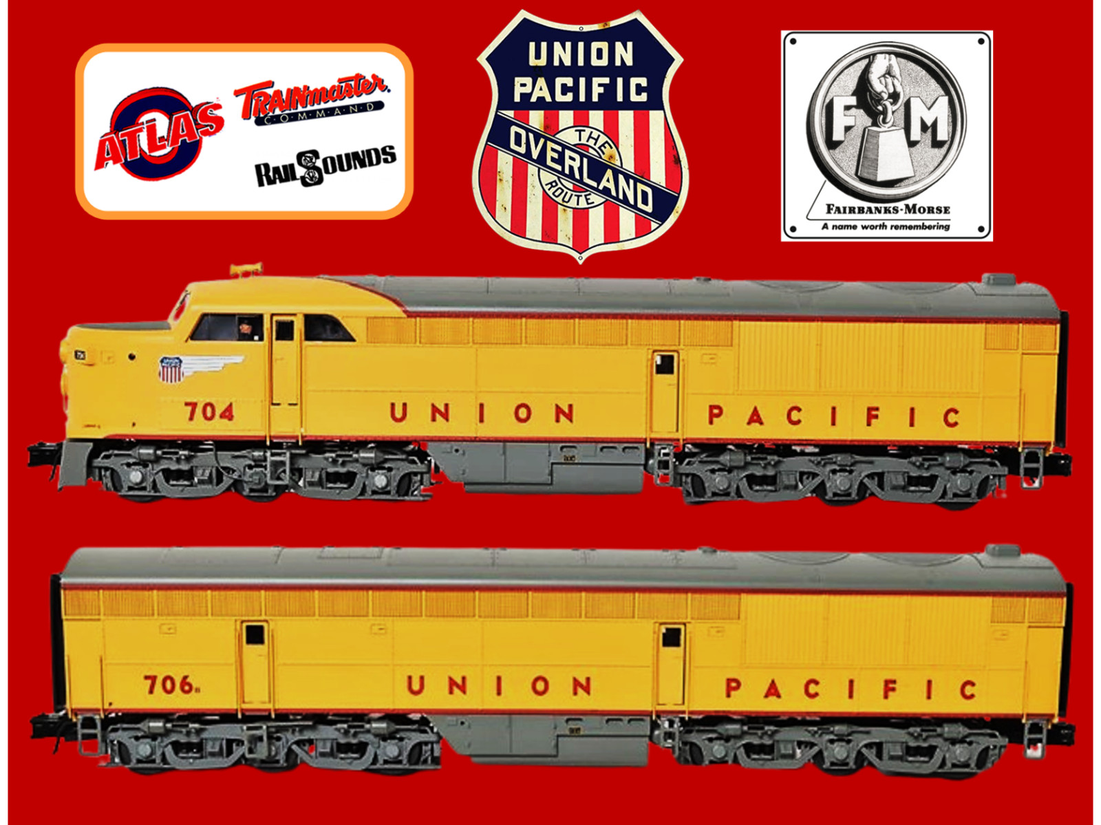 ATLAS O GAUGE 1230-1 U.P. ERIE BUILT FM A DUAL-PWRD & 1233 E/B/FM B NON-PWRD LN
