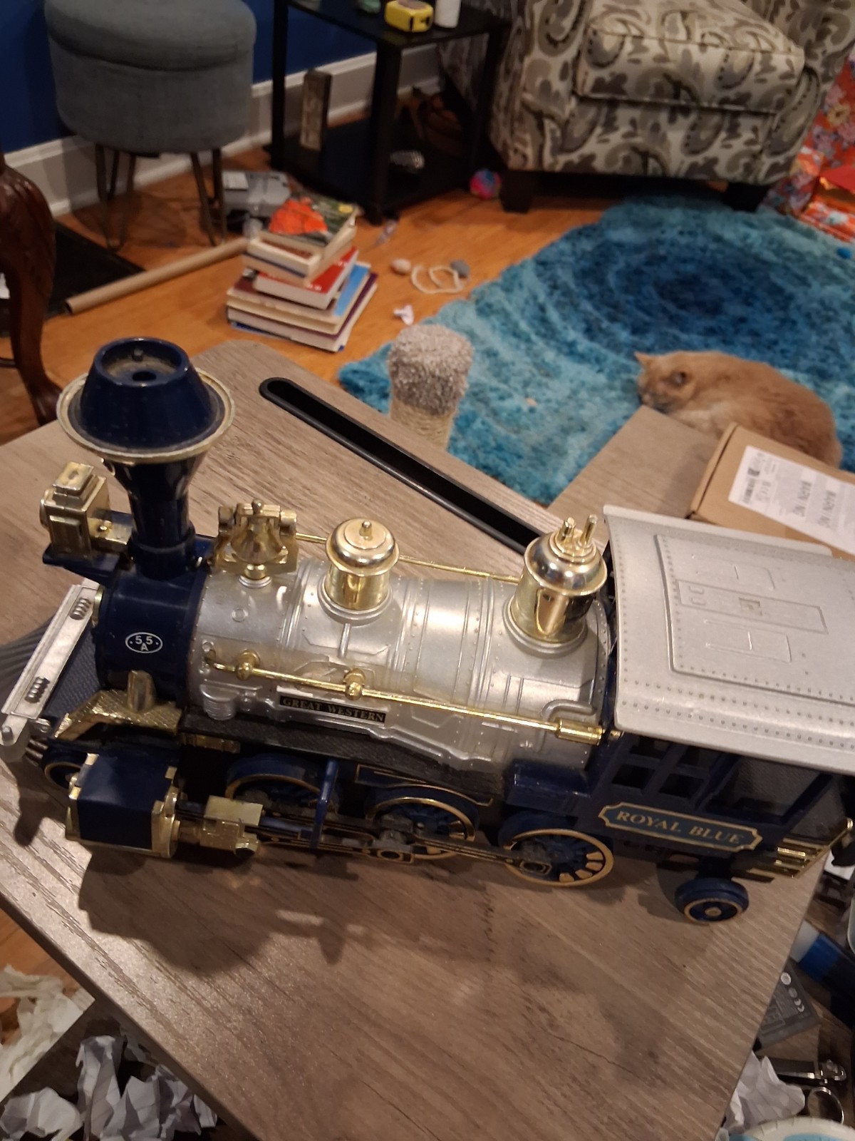 Vintage 1981 New Bright Royal Blue Locomotive Smoking, Battery-Operated with…