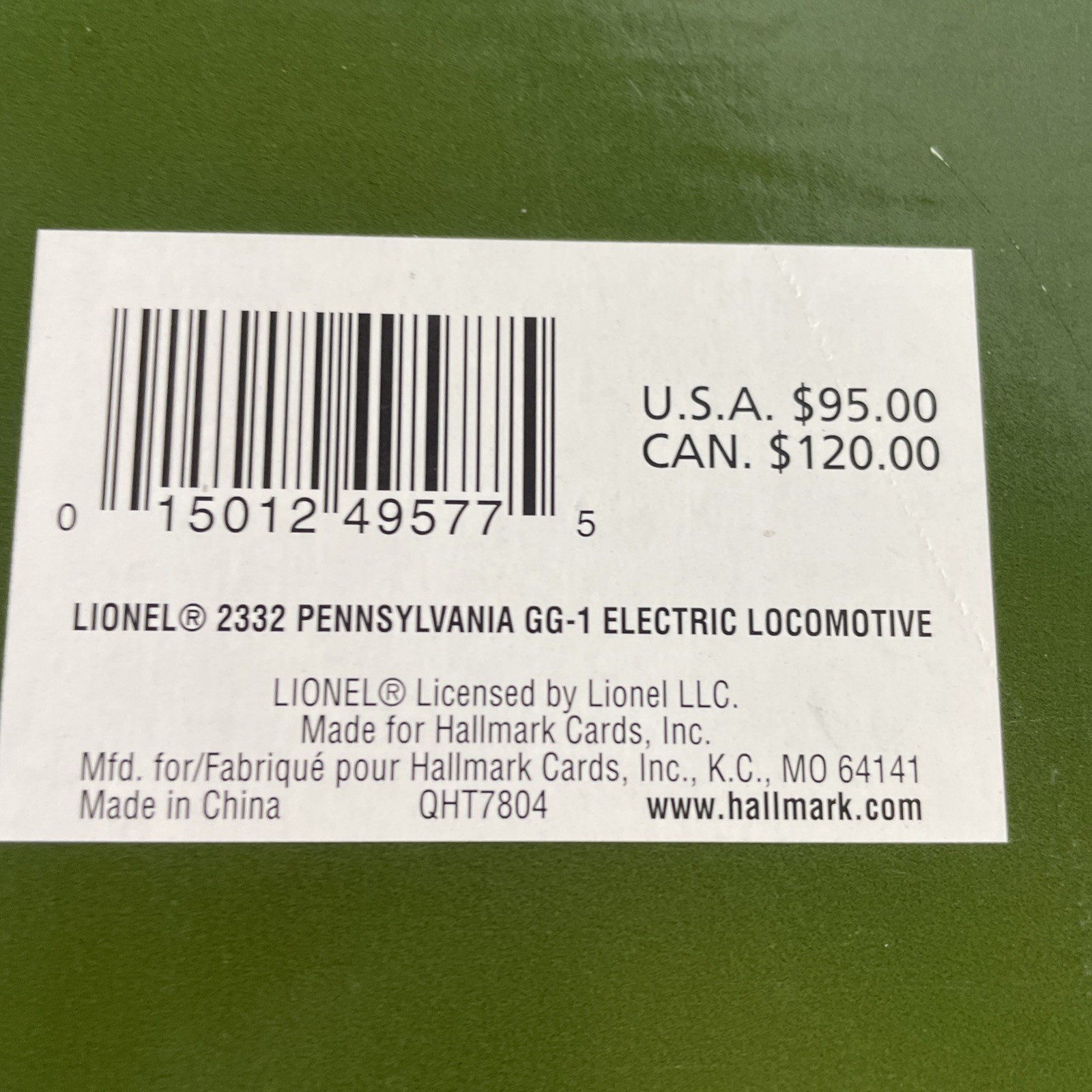 LIONEL Hallmark 2332 Pennsylvania GG-1 Electric Locomotive For Display In Case