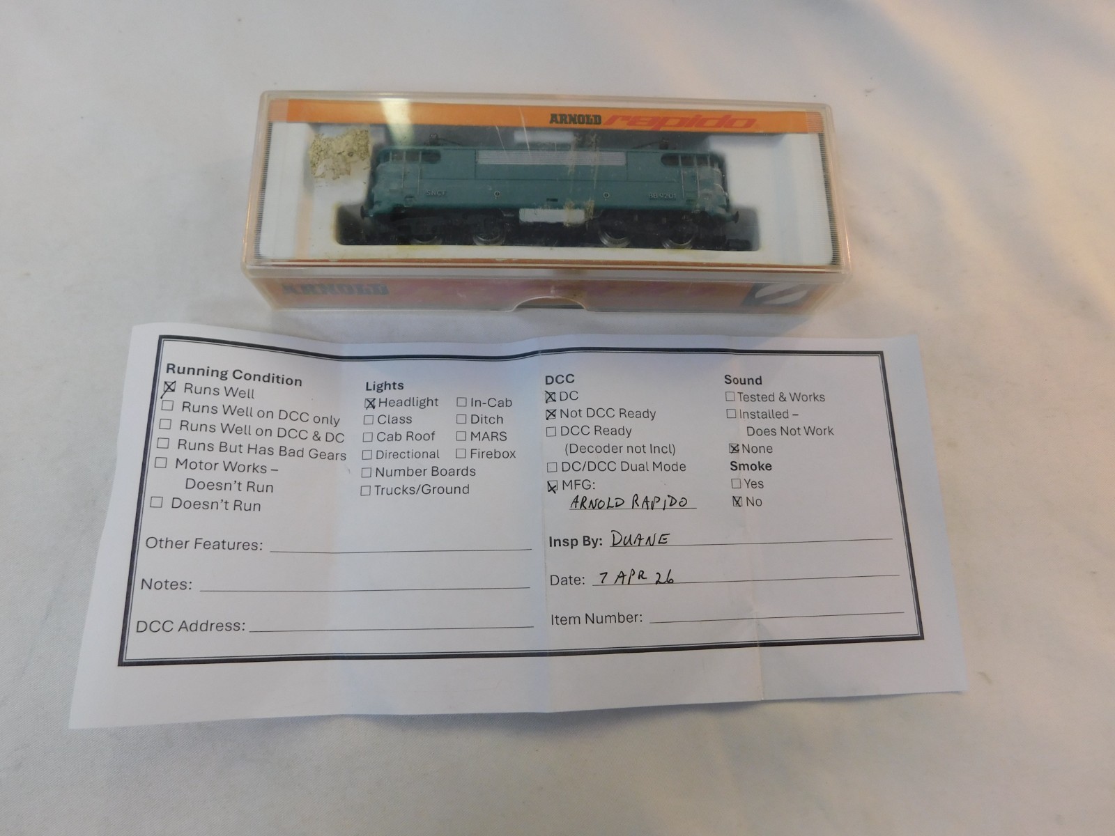 Arnold Rapido 0249 N Scale Locomotive, SNCF, BB 9201