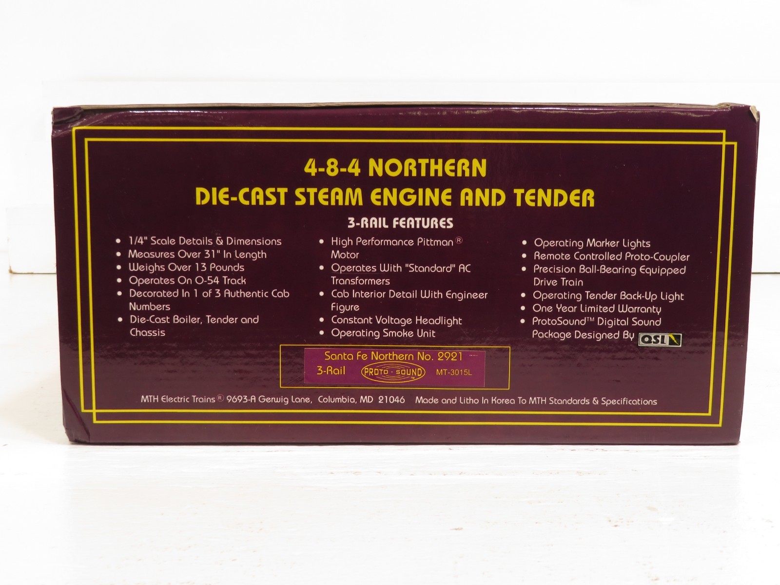 MTH MT-3015L Santa Fe 4-8-4 Northern Steam Loco w/Proto NIB