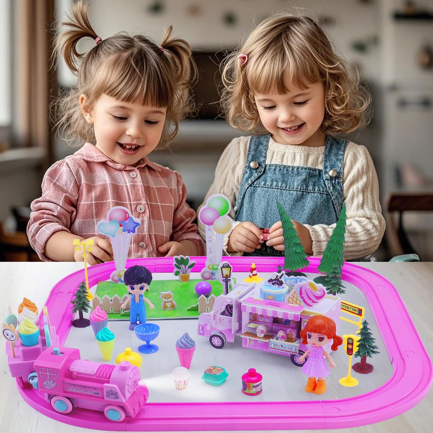 Pink Classic Train Sets for Toddlers|Musical Electric Toys with Small