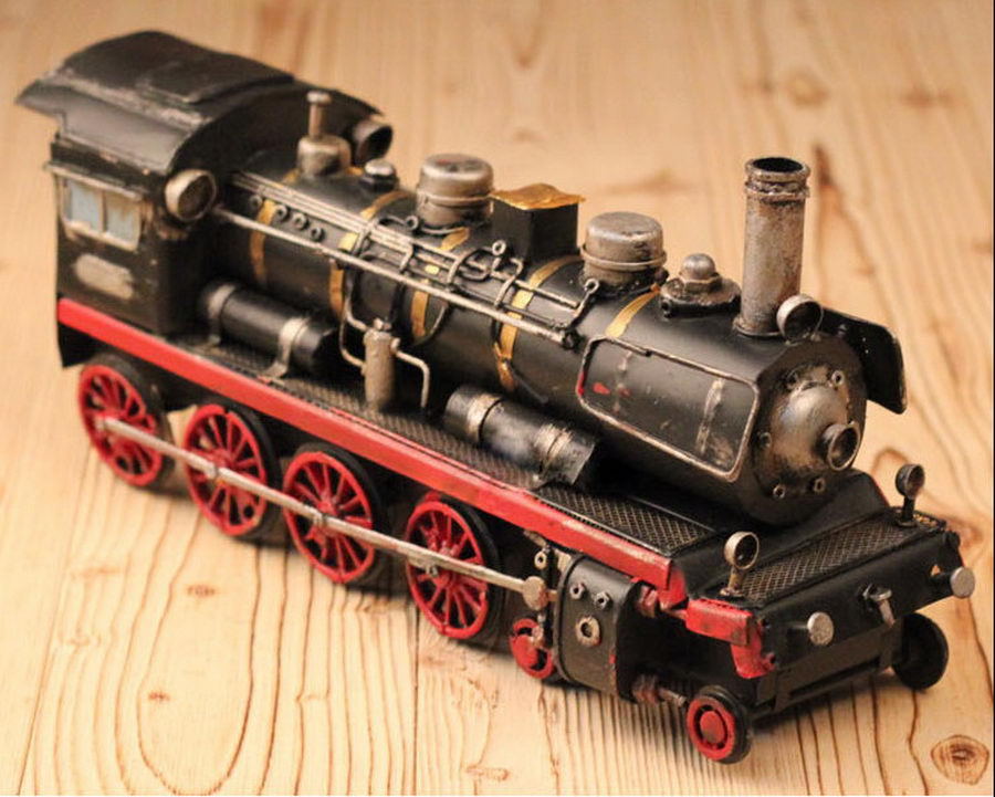 Hand Made Tin Metal HO Scale Model Railroad Trains Steam Locomotive Home Decorat