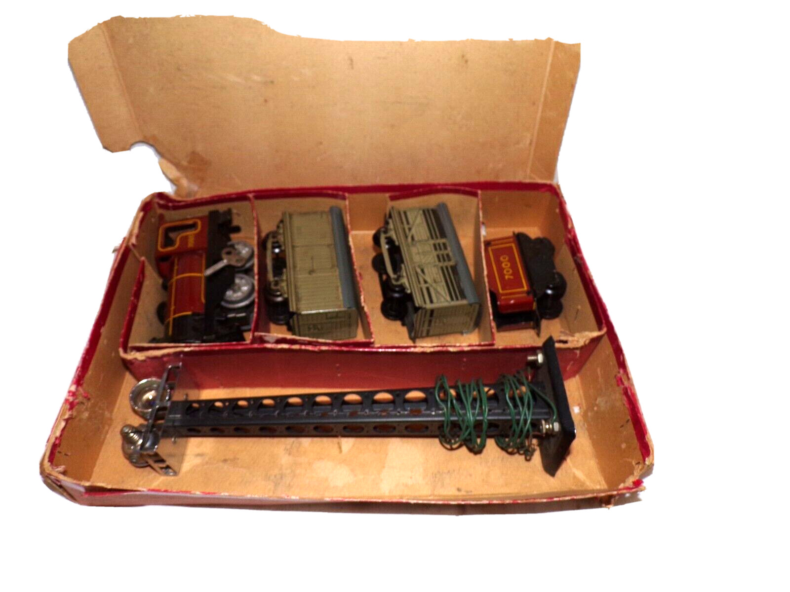 VINTAGE UK BRIMTOY TRAIN CLOCKWORK TRAIN SET WITH BOX