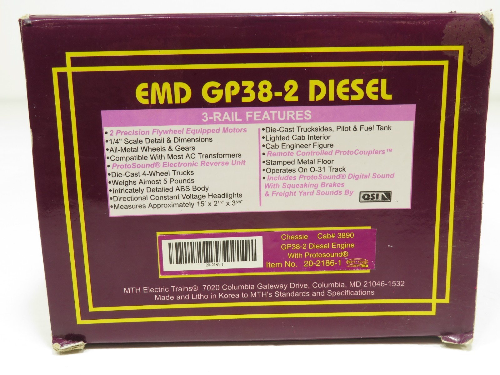 MTH 20-2186-1 Chessie GP-38-2 Diesel Engine EMD w/Proto LN