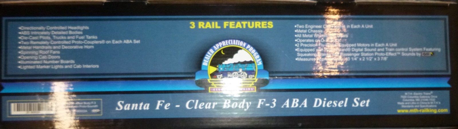 MTH O Scale Premier F-3 ABA Clear Body Diesel Engine Set #20-80002A NIB Santa Fe