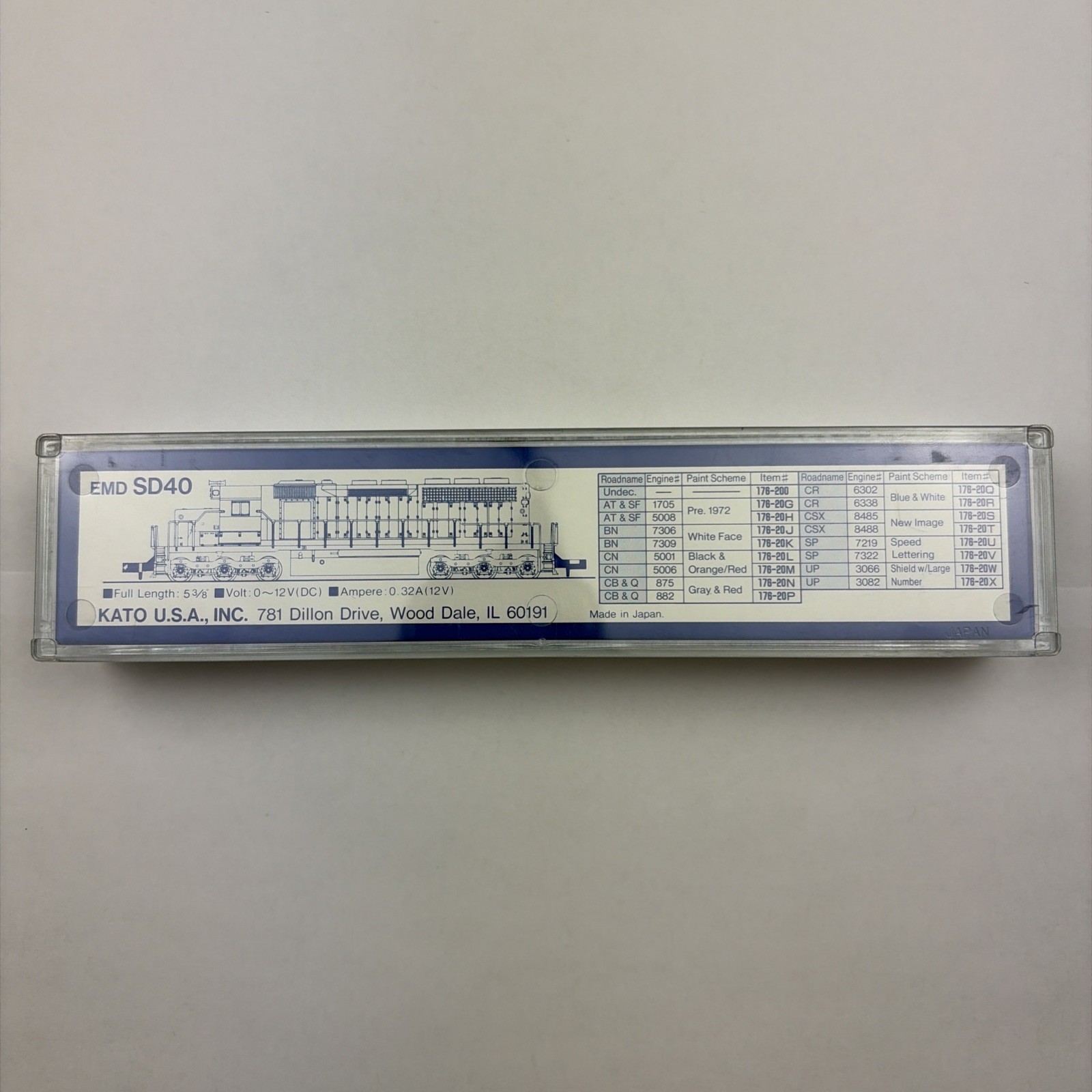 KATO #176-20U POWERED EMD SD40 DIESEL LOCOMOTIVE- SOUTHERN PACIFIC #7322 N