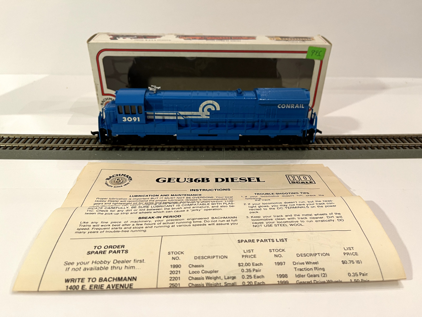 Bachmann GEU36B CONRAIL No. 3091 Diesel Locomotive – New In Box