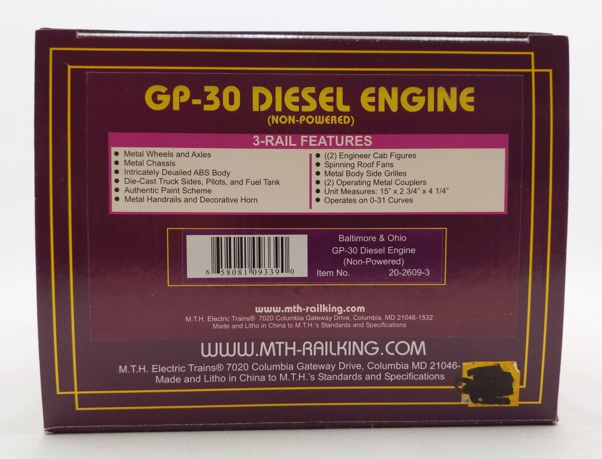 MTH 20-2909-3 O Gauge Baltimore & Ohio GP-30 Diesel Engine (Non-Powered) #6921