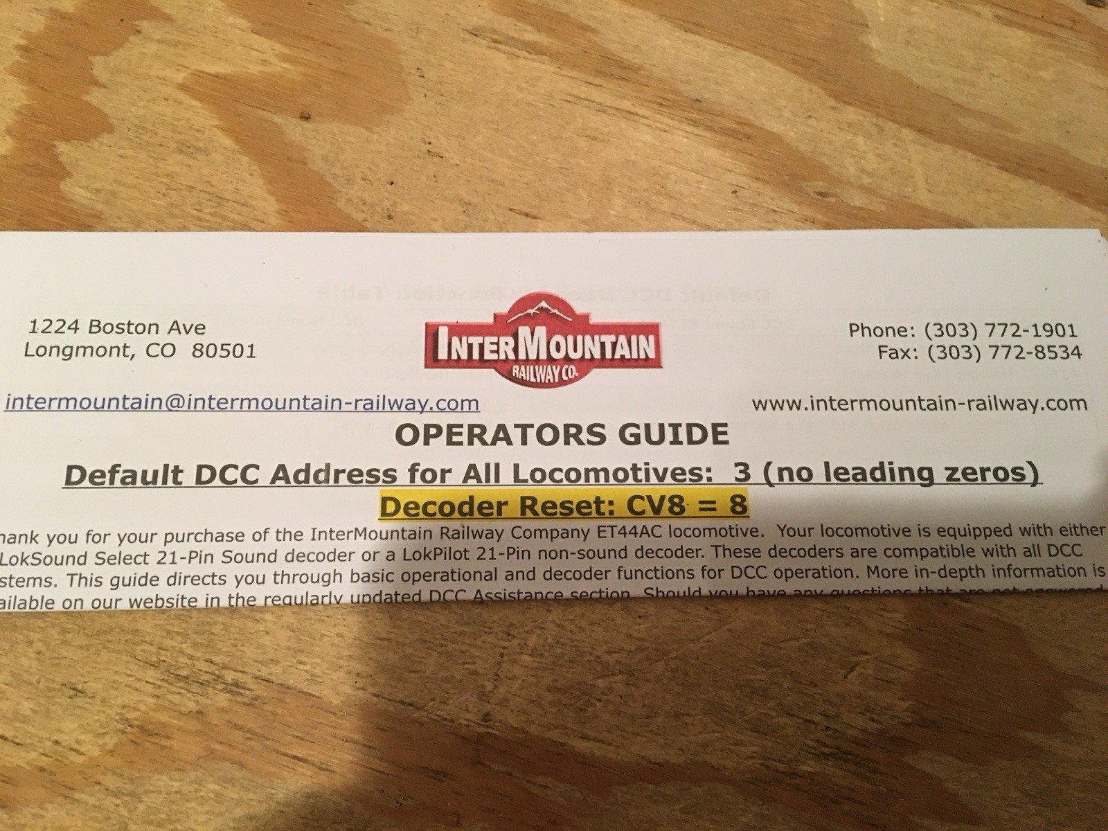 HO Intermountain Canadian National ET44AC Diesel Locomotive CN #3015 DCC SOUND