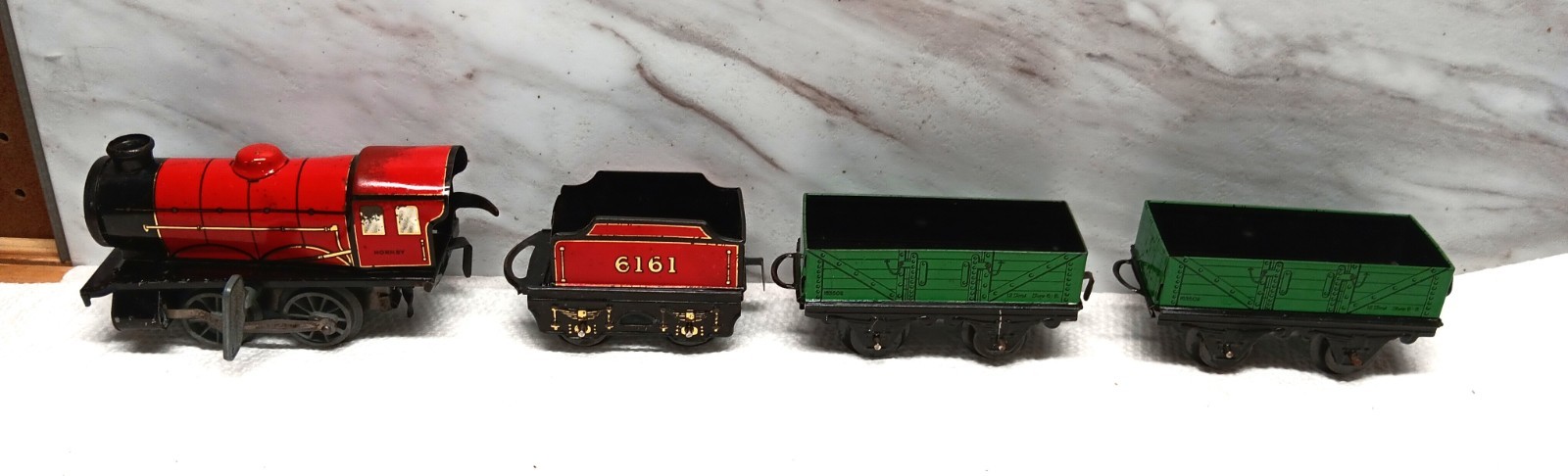 Hornby O Gauge M0 Clockwork Set c1932-33 Red Loco 6161 Boxed Prewar See Video
