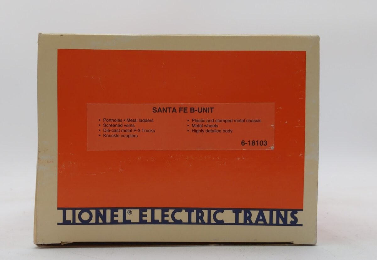 Lionel 6-18103 O Gauge Santa Fe F-3 B Unit Dummy Diesel Locomotive #8103 EX/Box