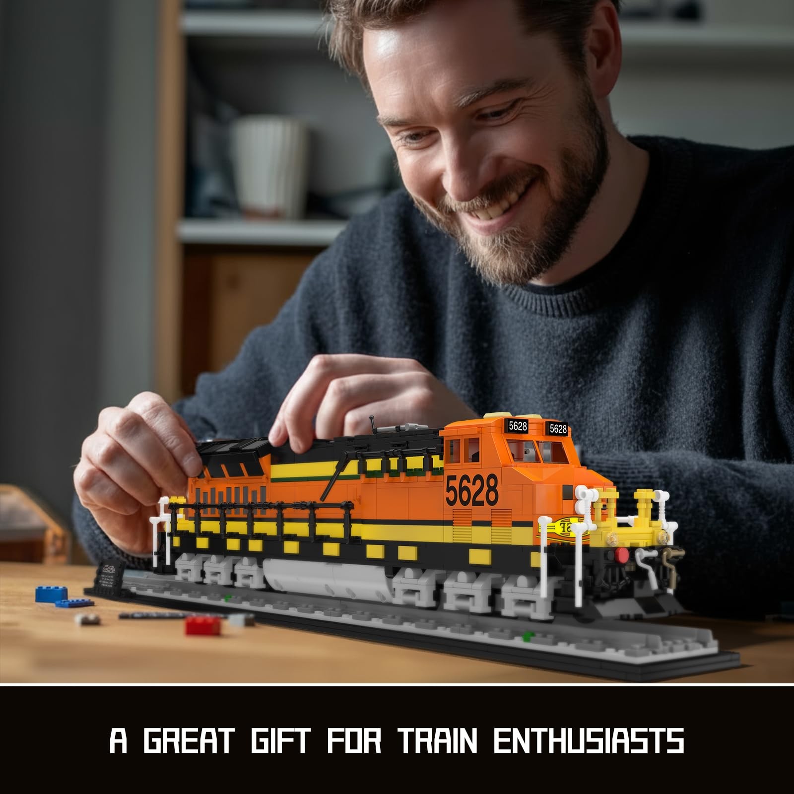 Mould King Northern Locomotive Train Building Set with Base, Large, Orange