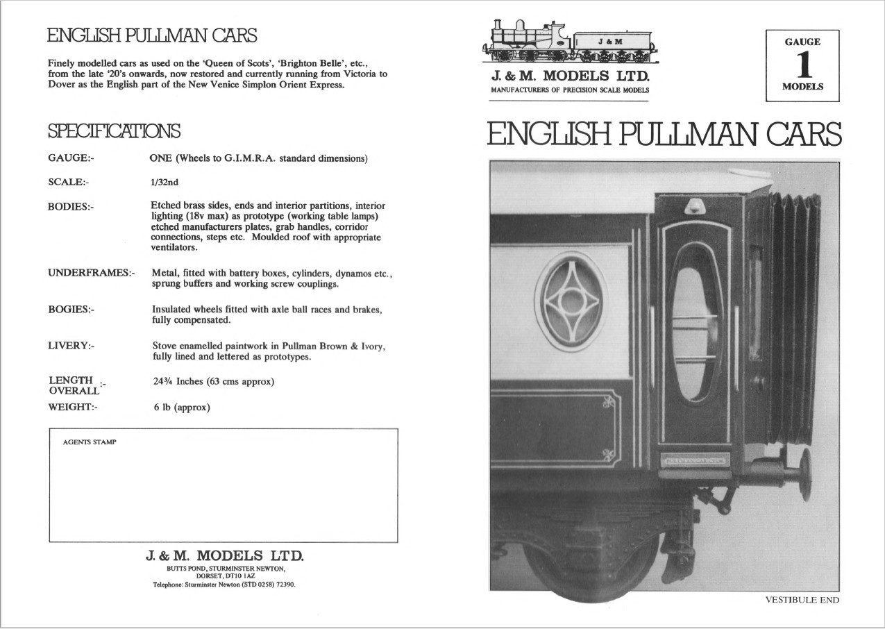J&M Models Gauge 1 Spur 1 British Pullman First Class Parlour Car – “Zena”