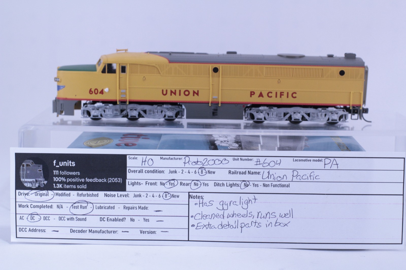 Proto2000 HO Scale Union Pacific UP #604 ALCo PA DC Powered Locomotive NEW GEARS