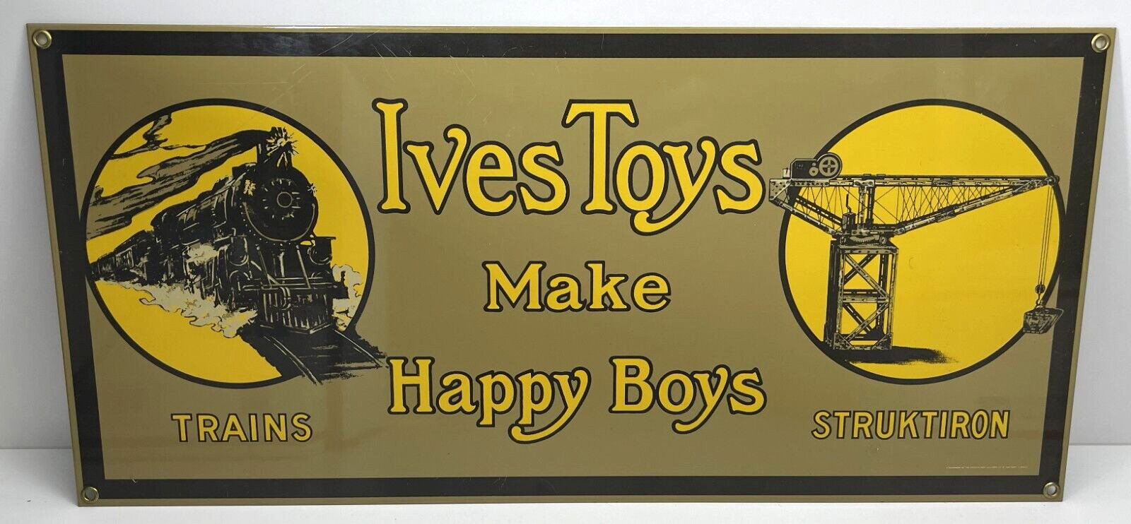 Ives Toys Make Happy Boys Porcelain Sign – 9×19 (Andy Rooney?)