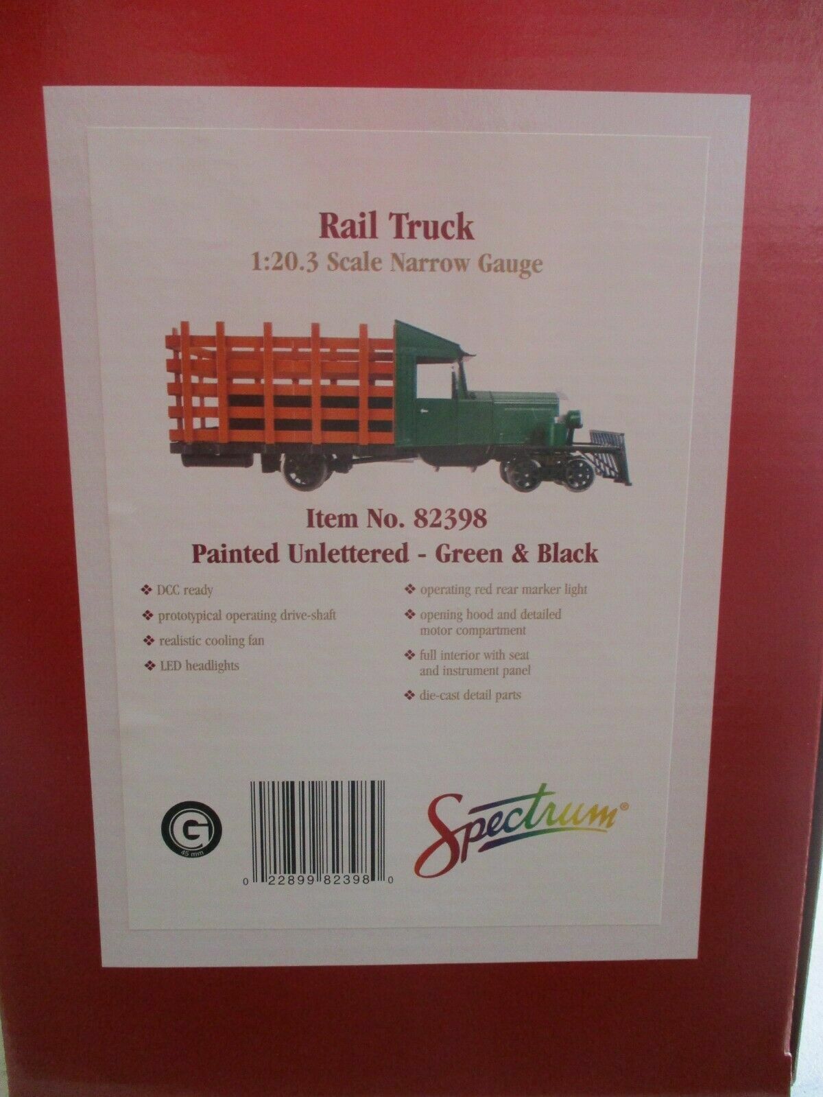 BACHMANN SPECTRUM G RAIL TRUCK 1:20.3 SCALE NARROW GAUGE 82398 GREEN & BLACK