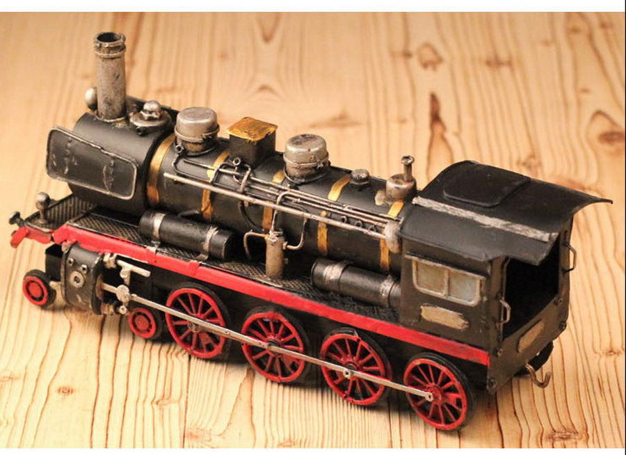 Hand Made Tin Metal HO Scale Model Railroad Trains Steam Locomotive Home Decorat