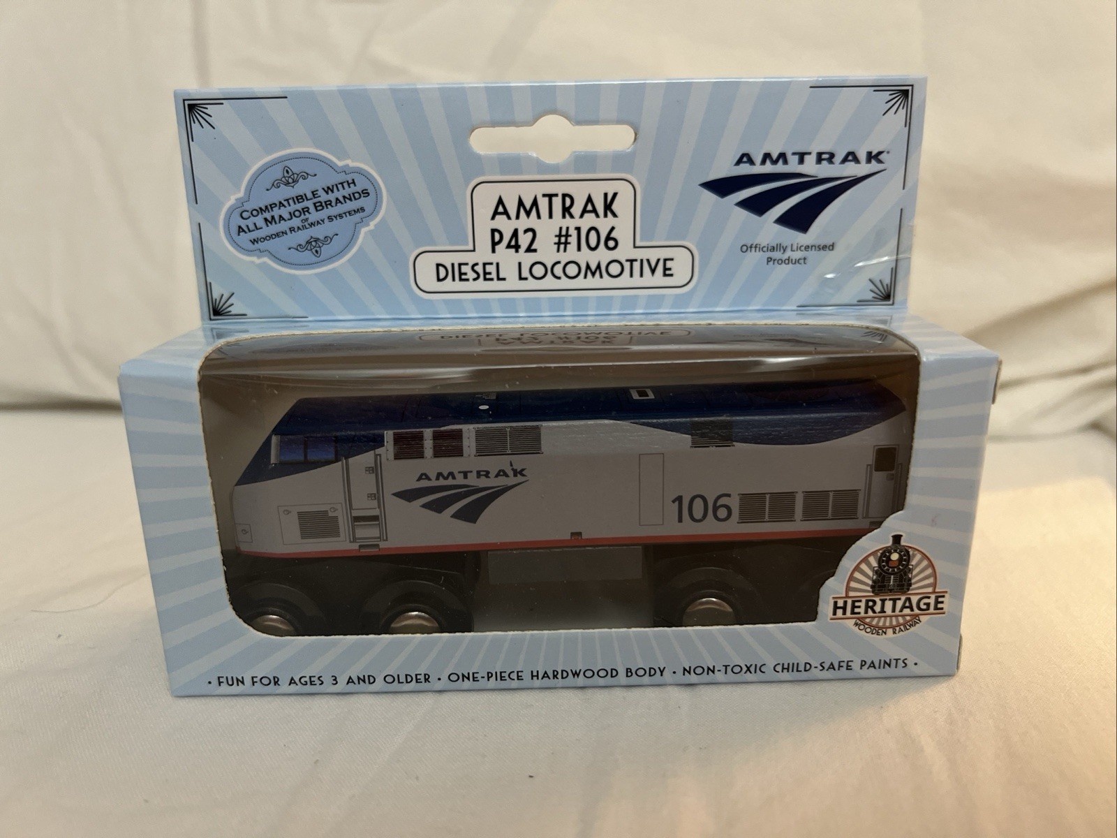 BRAND NEW: Amtrak Wooden Railway P42 Genesis Locomotive 106 Wooden Toy Train